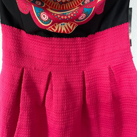 New York & Company Pink Aztec Pleated Strapless Textured Mini Dress Medium NWT - Picture 4 of 12